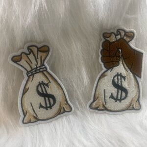 2 Embroidered Money Bag Patches.
